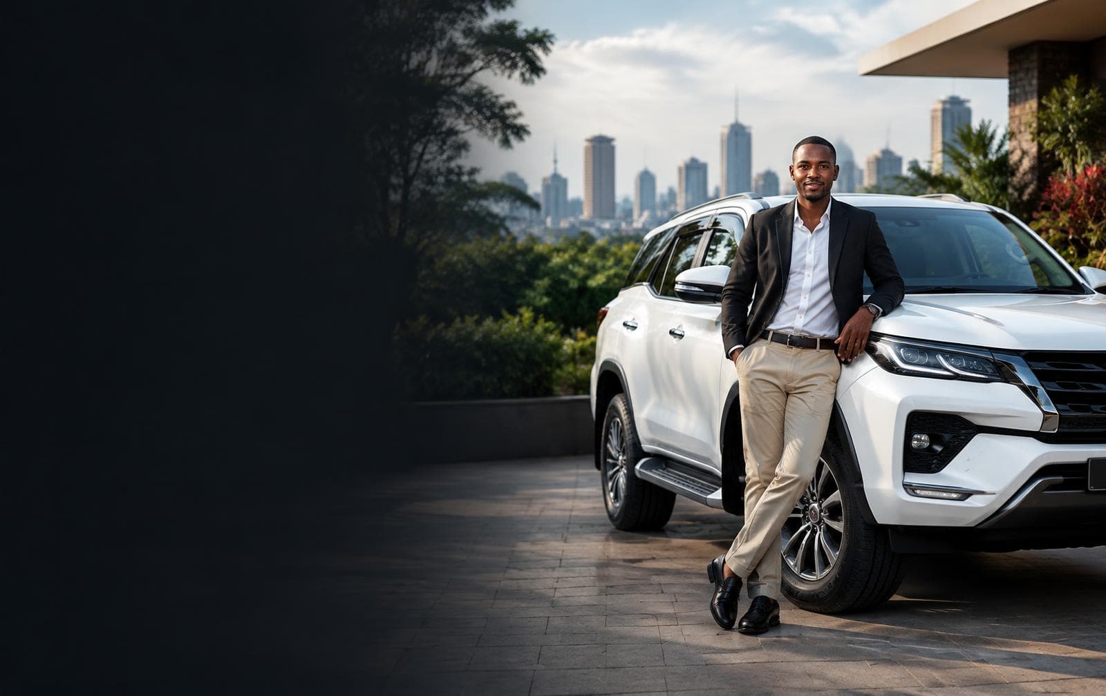 Kenyan CarHost beside a premium white SUV in Nairobi