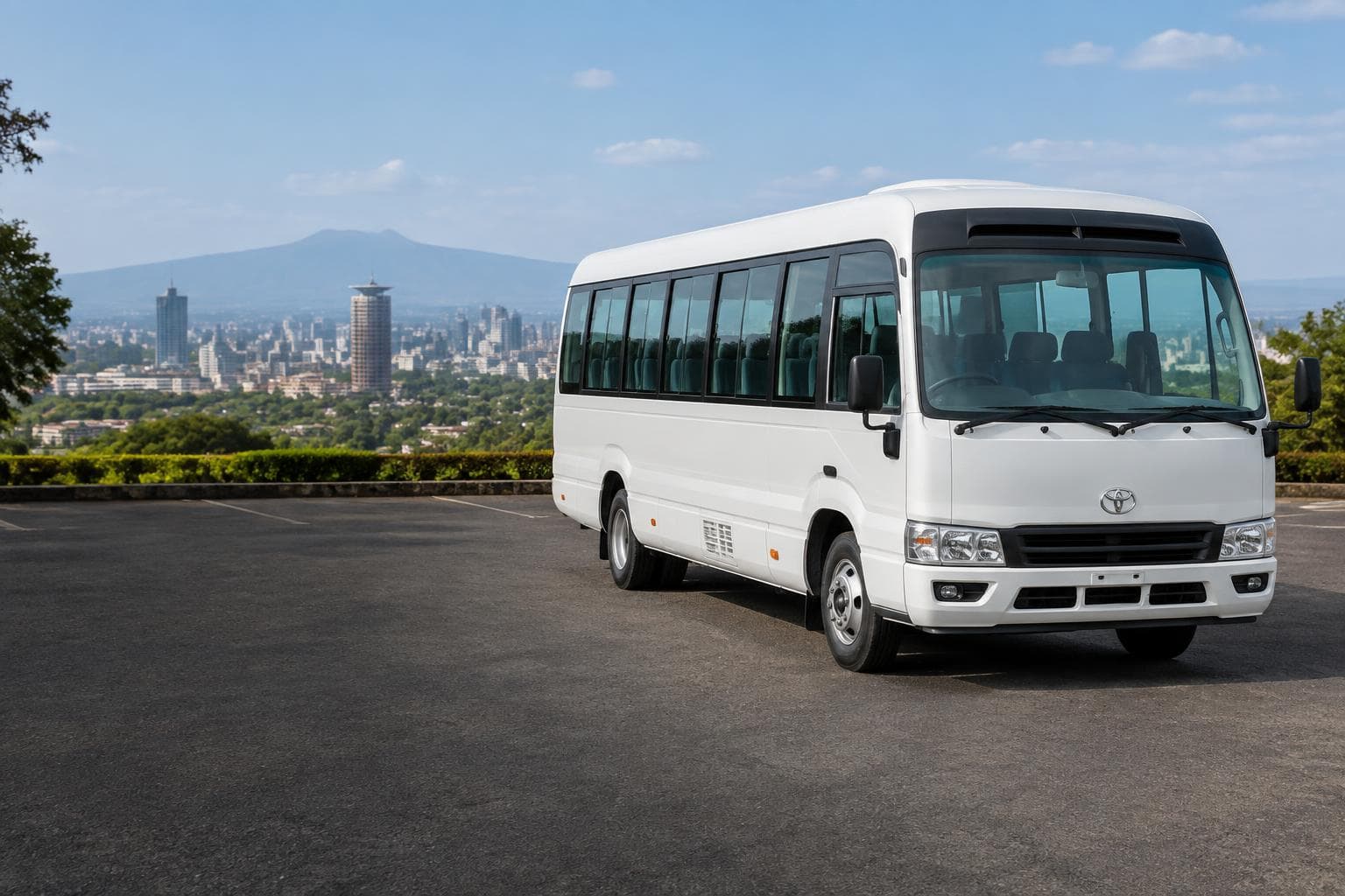 Illustrative Toyota Coaster-style passenger bus in Nairobi