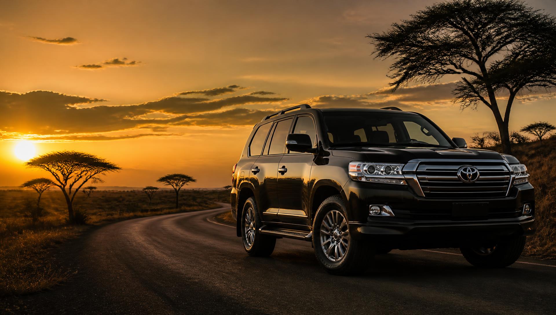 Premium SUV on a Kenyan highway at golden hour, available through AutoGo CarHosts